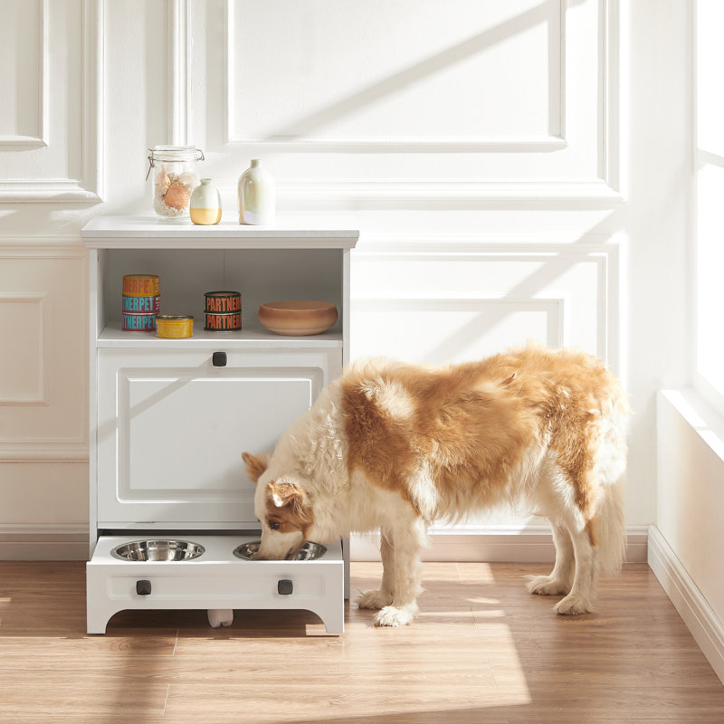 Roomfitters Modern Pet Feeding Station Furniture With 2 Elevated Dog Bowls Dog Proof Hidden Design Tilt Out Dog Food Storage Cabinet Black